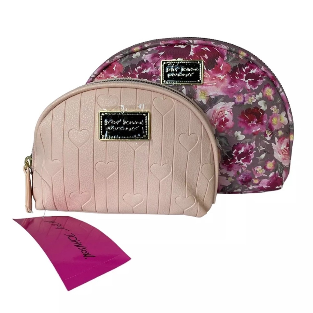 NWT💥 Betsey Johnson Dome Shape Pink & Floral  2 Piece Cosmetic Bag Set! 🩷